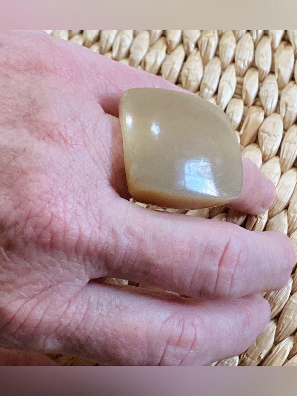 Natural Buffalo Horn Chunky Square Statement Ring Translucent Amber Honey Color